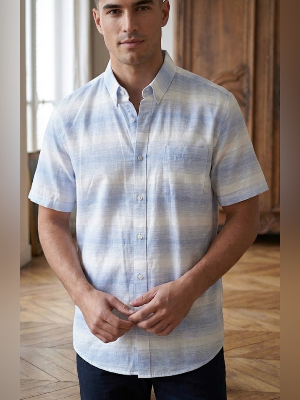 Southern Marsh linen and cotton blend short sleeve button up